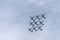 PAN military team performing close diamond formation flight at airshow, Linate, Italy