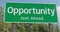 Pan of Opportunity Green Road Sign