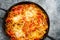 Pan of  rustic italian cheesy baked pasta