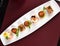 Pan-seared scallops, pear and mint puree.Gourmet elegant luxury eating concept fine dining selection