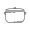 Pan with separate lid. Linear icon of saucepan and cover. Black simple illustration for cooking soup, roast, porridge. Contour