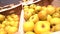 PAN Shelf full of fresh yellow and green apples