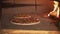 Pan shot of two vegaterians pizza into the brick oven
