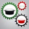 Pan sign. Vector. Three connected gears with icons at grayish ba