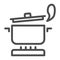 Pan with steam on the gas stove line icon, Cooking concept, Saucepan on fire sign on white background, boiling pot icon