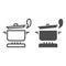 Pan with steam on the gas stove line and solid icon, Cooking concept, Saucepan on fire sign on white background, boiling