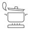 Pan with steam on the gas stove thin line icon, Cooking concept, Saucepan on fire sign on white background, boiling pot