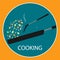 Pan stir fried cooking flat vector logo