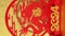 pan view Chinese New Year of Dragon 2024 mascot paper cut on gold background