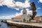 The Panagia Vlacherna Monastery with a nice cloudscape in Corfu