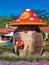 Panama, Boquete, red mushroom shaped house