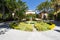 Panama Boquete, tropical gardens with fountain in Valle Escondido park