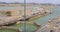 Panama Canal gates to Gatun Lake closing fast motion from ship 4K