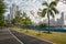 Panama City ocean promenade, sidewalk of public park with skyline backgound - Avenida Balboa