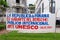 PANAMA CITY, PANAMA - APRIL 20, 2018: View posting signs in front of buildings of Casco Viejo complaining of rights to