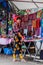 PANAMA CITY, PANAMA - MAY 27, 2016: Indigenous woman in the traditional dress sells souvenirs in Casco Viejo Historic