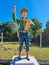 Panama, Dolega, colorful statue of a cowboy with a lasso
