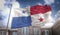 Panama Flag 3D Rendering on Blue Sky Building Background