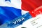 Panama immigration visa. Closeup Visa to Panama focusing on word VISA, 3D rendering. Travel or migration to Panama destination