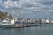 Panama skyline of the city from the marina of perico island at the amador causeway