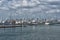 Panama skyline of the city from the marina of perico island at the amador causeway