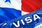 Panama visa document close up. Passport visa on Panama flag. Panama visitor visa in passport,3D rendering. Panama multi entrance