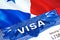 Panama Visa in passport. USA immigration Visa for Panama citizens focusing on word VISA. Travel Panama visa in national