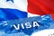 Panama Visa. Travel to Panama focusing on word VISA, 3D rendering. Panama immigrate concept with visa in passport. Panama tourism