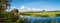 Panaorama of English rural countryside scenery on British waterway canal