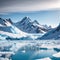 Panarama of the mountains, snow and blue glacial ice of the Smeerenburg glacier, Svalbard, and archipelago