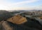 Panarama of popular most remote tourist destination Landmannalaugar at sunset from Blahnukur, Highlands in south Iceland, Europe