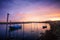 Panaromic shot of an amazing sunrise over the seascape with fishing boats