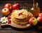 pancake with apple slices and maple syrup is a dessert.