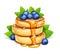 Pancake with blueberries and honey. Sweet dessert breakfast