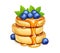 Pancake with blueberries and honey. Sweet dessert breakfast