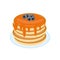Pancake with blueberries, maple syrup, honey on a plate in flat style, single element for design. food, american dessert