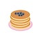 Pancake with blueberries on a plate in vector flat style, single element for design. food, american dessert
