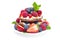 Pancake cake with whipped cream and fresh berries isolated