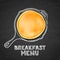 Pancake and hand drawn outline watercolor pan, on black board slate background. Vector design for breakfast dessert menu