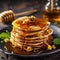 Pancake with honey with simple background- generative Ai illustration