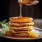 Pancake with honey with simple background- generative Ai illustration