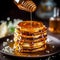 Pancake with honey with simple background- generative Ai illustration