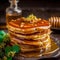 Pancake with honey with simple background- generative Ai illustration