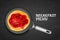 Pancake with raspberry jam on pan, vector realistic illustration. Top view food. Design for breakfast dessert menu