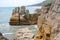 The Pancake Rocks are a heavily eroded limestone area where the sea bursts through several vertical blowholes during high tides. L