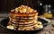 Pancake Stacks with Sliced Bananas, Nutty Walnuts, and a Luxurious Caramel Drizzle