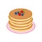Pancake with strawberries and blueberries on a plate in vector flat style, single element for design. food, american dessert
