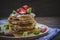 Pancake strawberry avocado fruit and honey syrup sweet dessert o
