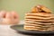 Pancakes with apple on table. Breakfast, snacks. Pancakes Day.