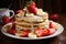Pancakes banana honey strawberry. Generate Ai